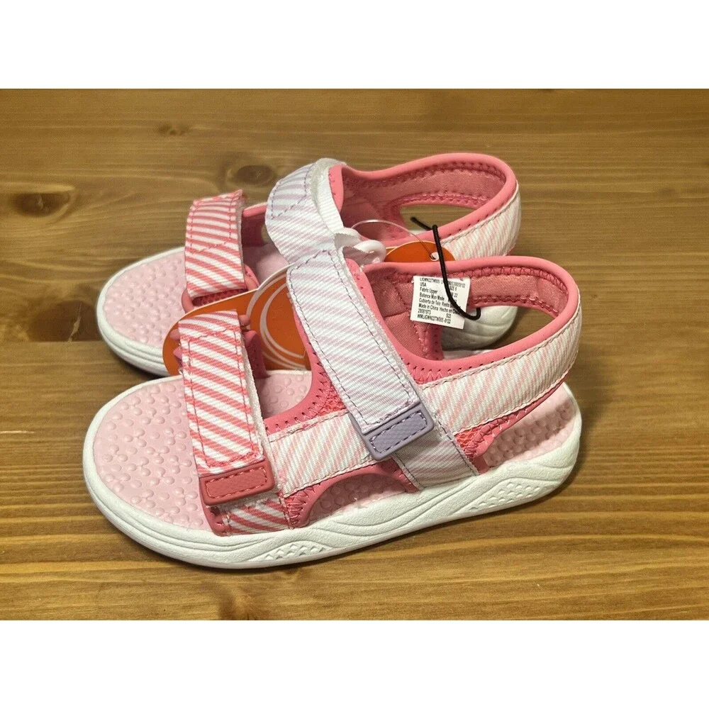 Wonder Nation Infant Toddler Girls Size 5 Sandals Pink Stripe Adjustable NWT